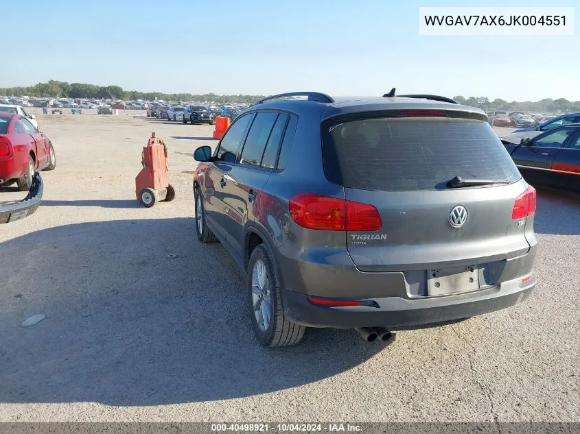 2018 Volkswagen Tiguan Limited 2.0T VIN: WVGAV7AX6JK004551 Lot: 40498921