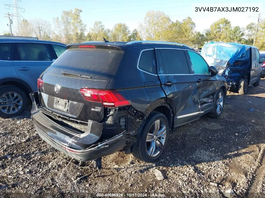 2018 Volkswagen Tiguan 2.0T Sel Premium VIN: 3VV4B7AX3JM027192 Lot: 40595928