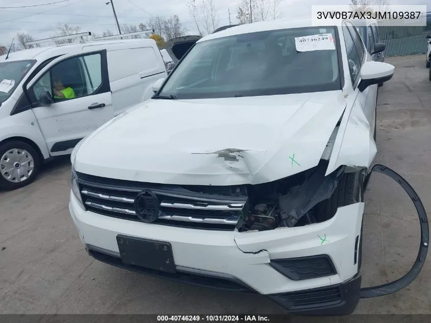 2018 Volkswagen Tiguan 2.0T S VIN: 3VV0B7AX3JM109387 Lot: 40746249