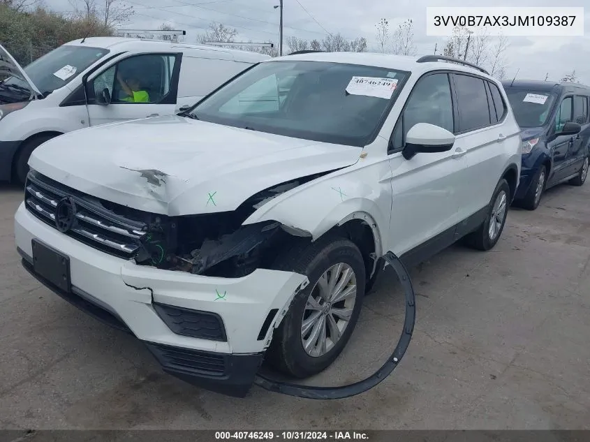 2018 Volkswagen Tiguan 2.0T S VIN: 3VV0B7AX3JM109387 Lot: 40746249