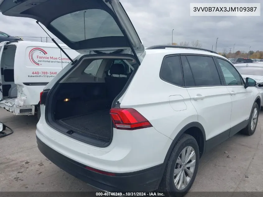 2018 Volkswagen Tiguan 2.0T S VIN: 3VV0B7AX3JM109387 Lot: 40746249