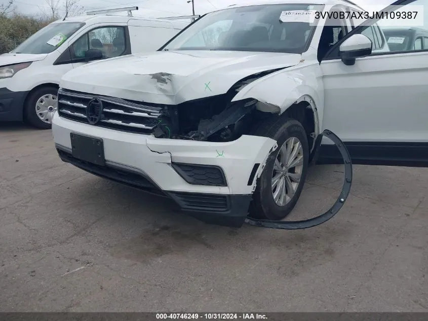 2018 Volkswagen Tiguan 2.0T S VIN: 3VV0B7AX3JM109387 Lot: 40746249