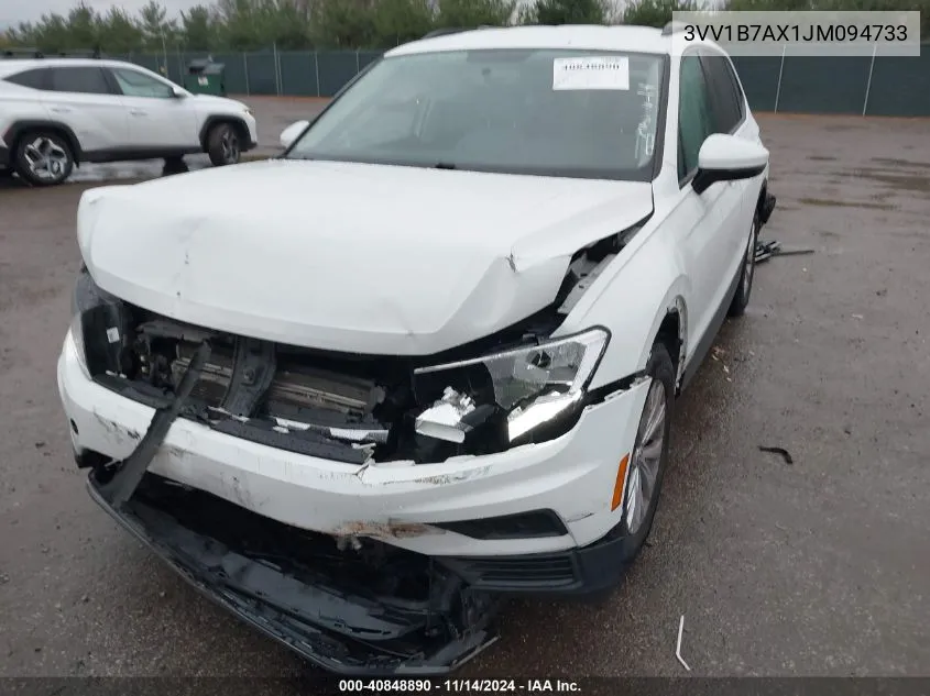 2018 Volkswagen Tiguan 2.0T S VIN: 3VV1B7AX1JM094733 Lot: 40848890