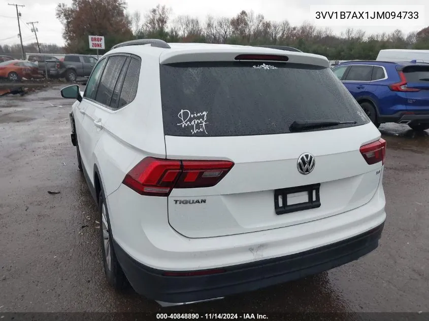 2018 Volkswagen Tiguan 2.0T S VIN: 3VV1B7AX1JM094733 Lot: 40848890