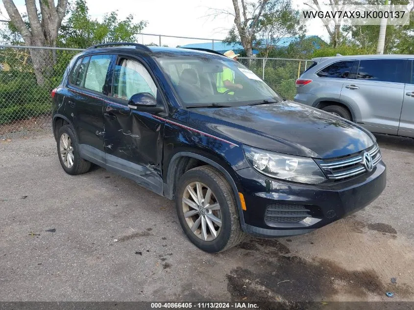 2018 Volkswagen Tiguan Limited 2.0T VIN: WVGAV7AX9JK000137 Lot: 40866405