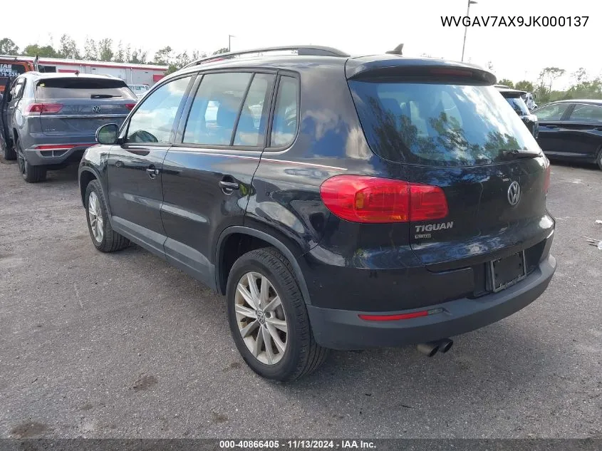 2018 Volkswagen Tiguan Limited 2.0T VIN: WVGAV7AX9JK000137 Lot: 40866405