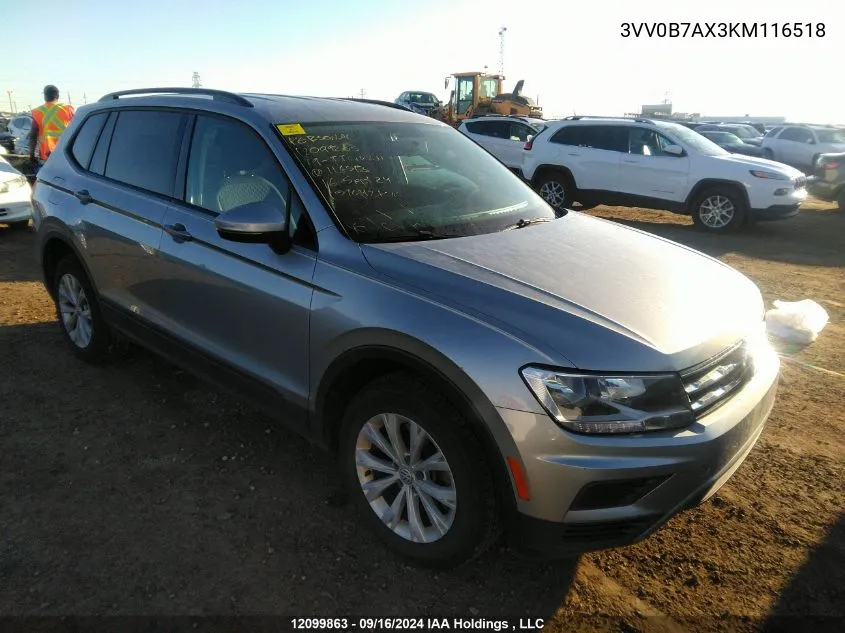 2019 Volkswagen Tiguan S VIN: 3VV0B7AX3KM116518 Lot: 12099863