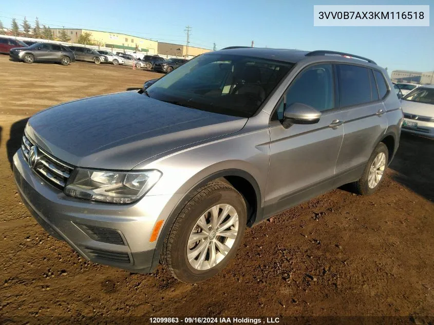 2019 Volkswagen Tiguan S VIN: 3VV0B7AX3KM116518 Lot: 12099863