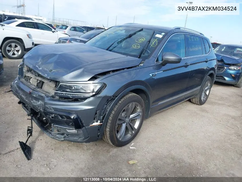 2019 Volkswagen Tiguan VIN: 3VV4B7AX2KM034524 Lot: 12113008