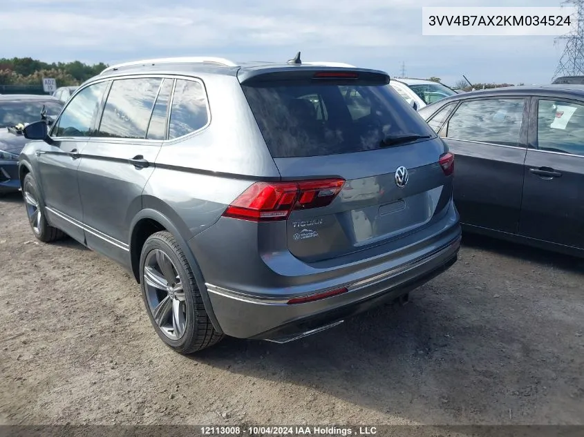 2019 Volkswagen Tiguan VIN: 3VV4B7AX2KM034524 Lot: 12113008