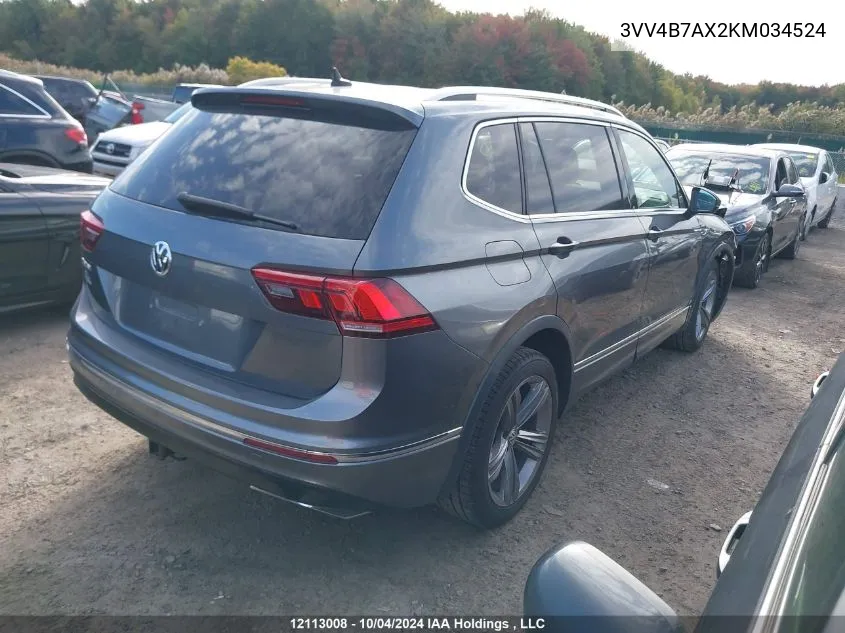 2019 Volkswagen Tiguan VIN: 3VV4B7AX2KM034524 Lot: 12113008