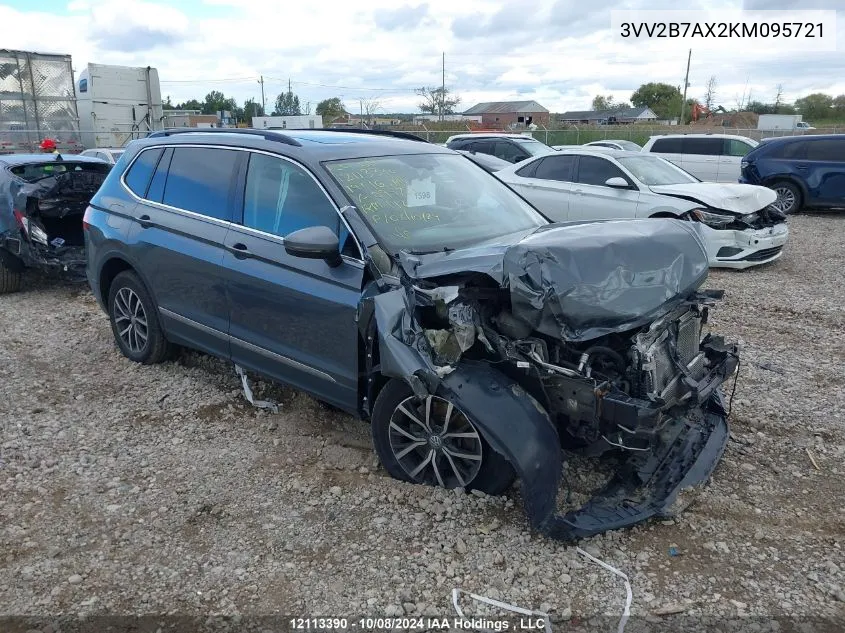 2019 Volkswagen Tiguan VIN: 3VV2B7AX2KM095721 Lot: 12113390