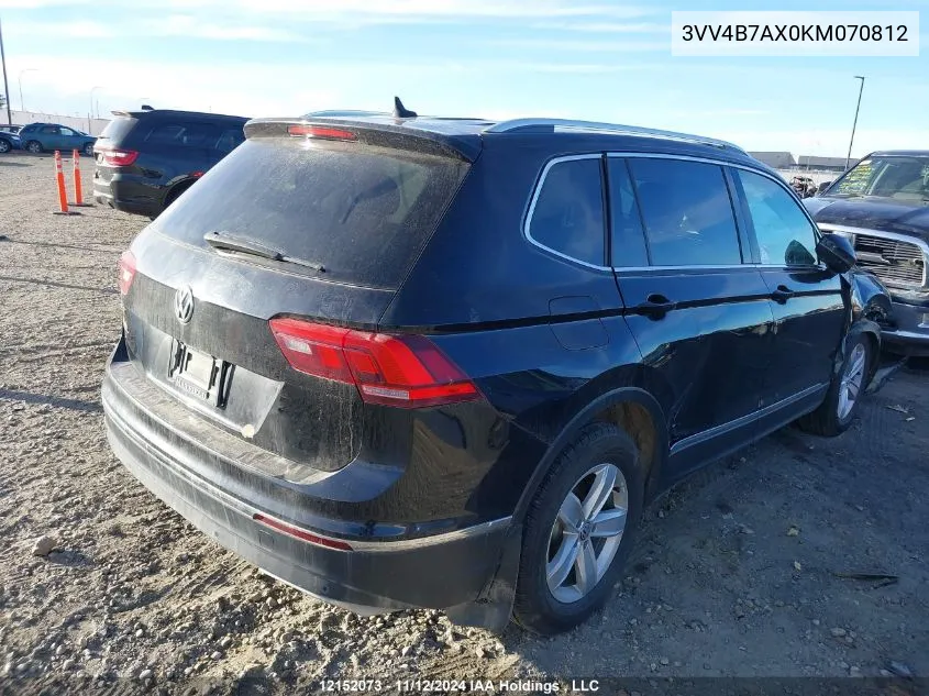 2019 Volkswagen Tiguan VIN: 3VV4B7AX0KM070812 Lot: 12152073