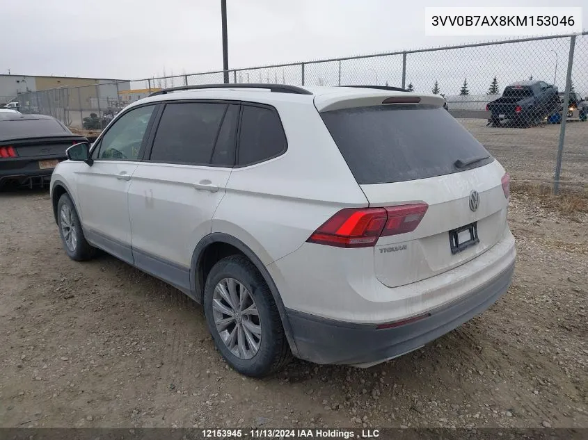 2019 Volkswagen Tiguan VIN: 3VV0B7AX8KM153046 Lot: 12153945