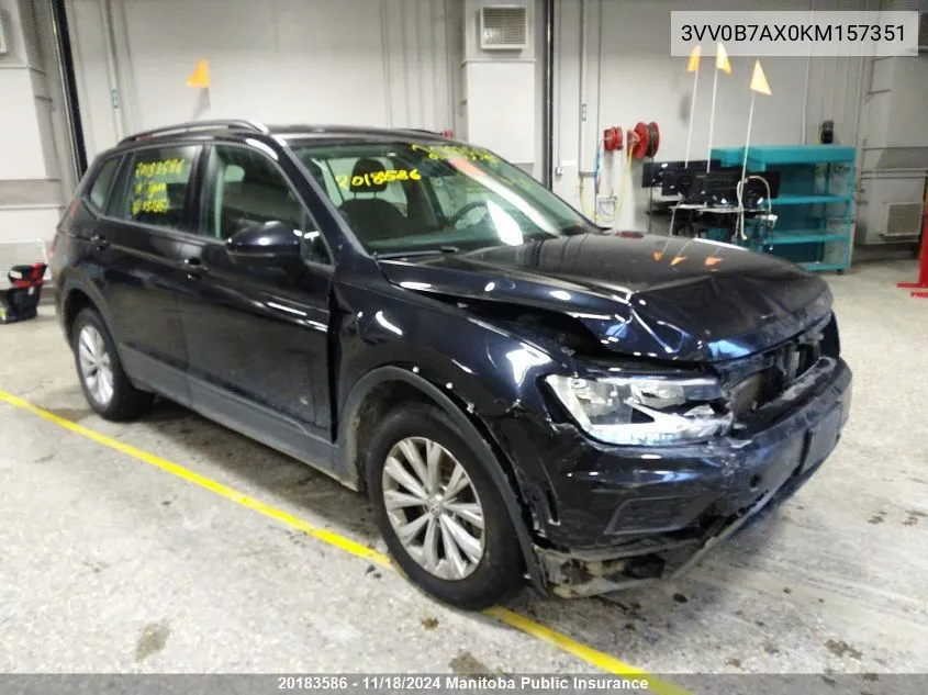 2019 Volkswagen Tiguan Trendline 2.0 Tsi VIN: 3VV0B7AX0KM157351 Lot: 20183586