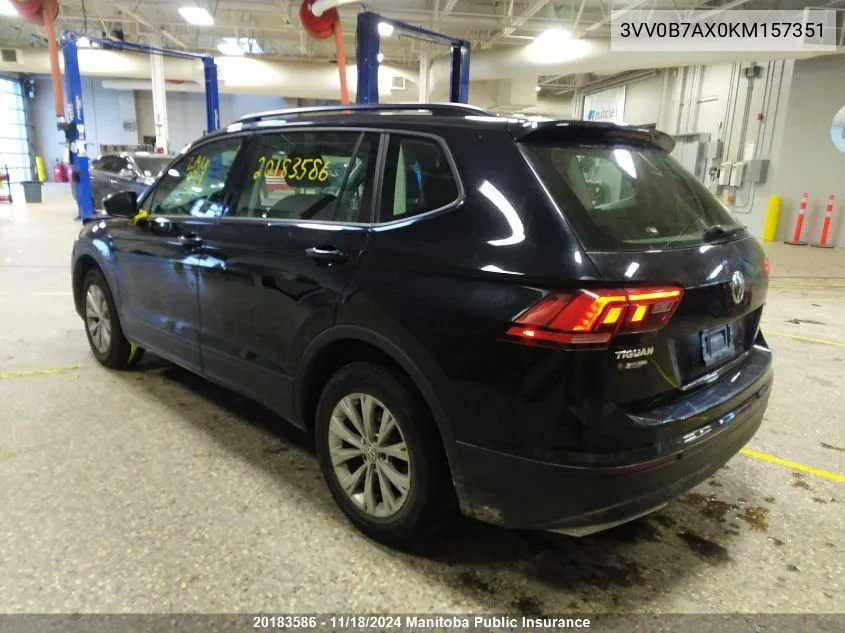 2019 Volkswagen Tiguan Trendline 2.0 Tsi VIN: 3VV0B7AX0KM157351 Lot: 20183586