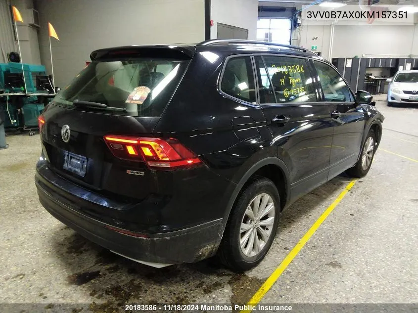 2019 Volkswagen Tiguan Trendline 2.0 Tsi VIN: 3VV0B7AX0KM157351 Lot: 20183586