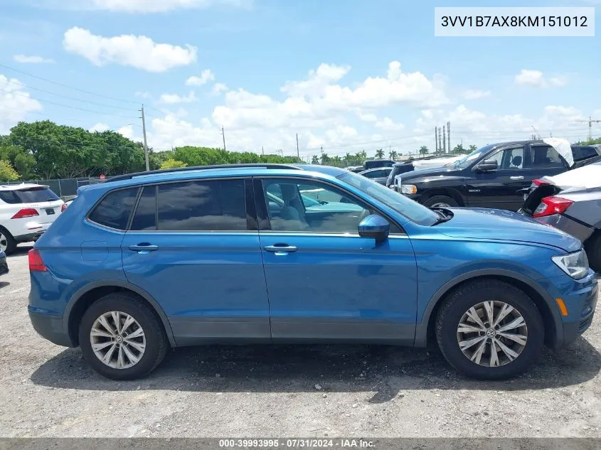 2019 Volkswagen Tiguan 2.0T S VIN: 3VV1B7AX8KM151012 Lot: 39993995