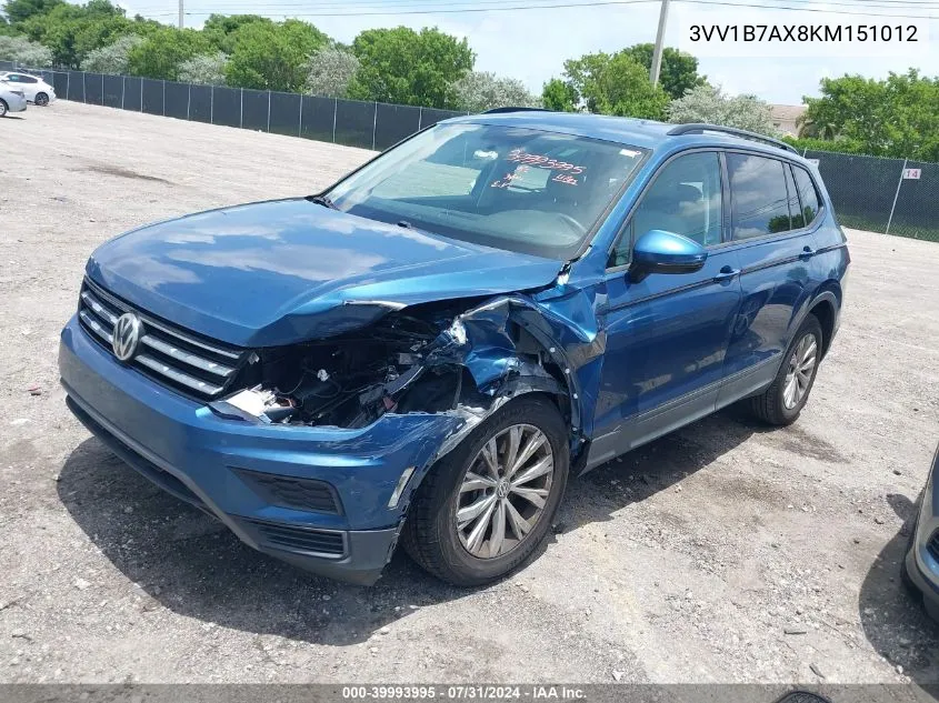 2019 Volkswagen Tiguan 2.0T S VIN: 3VV1B7AX8KM151012 Lot: 39993995