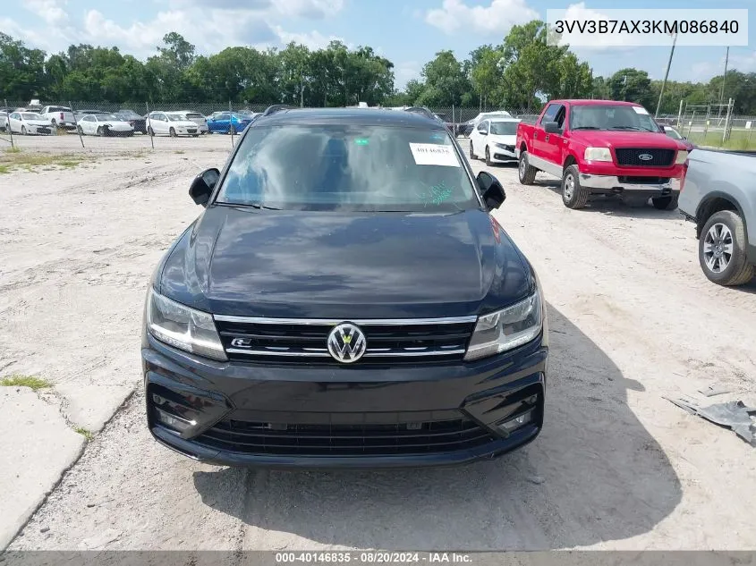 2019 Volkswagen Tiguan Se/Sel/Sel R-Line Jet-Bla VIN: 3VV3B7AX3KM086840 Lot: 40146835