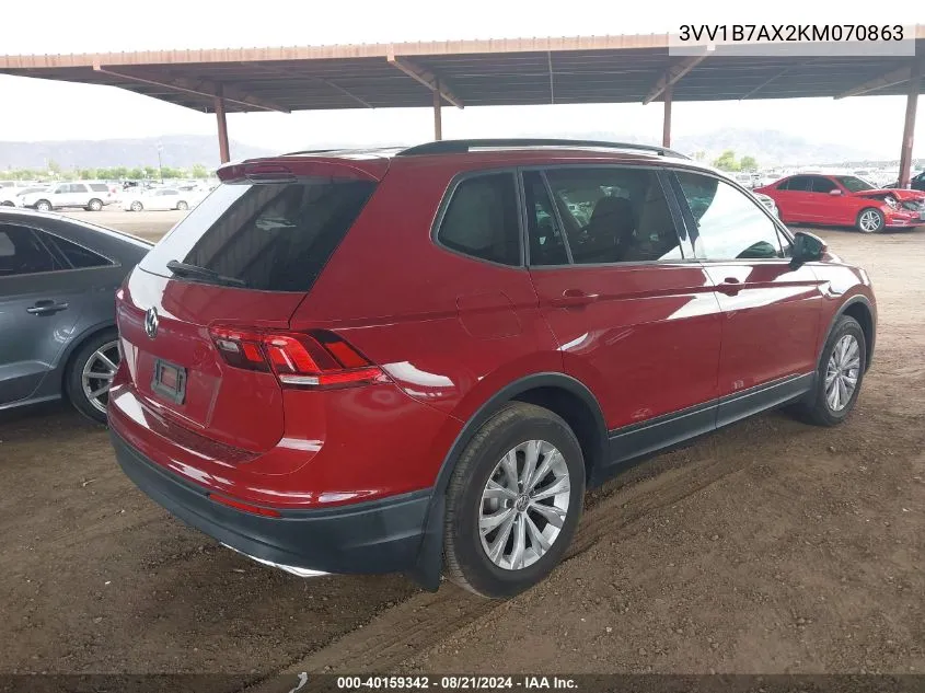 2019 Volkswagen Tiguan 2.0T S VIN: 3VV1B7AX2KM070863 Lot: 40159342