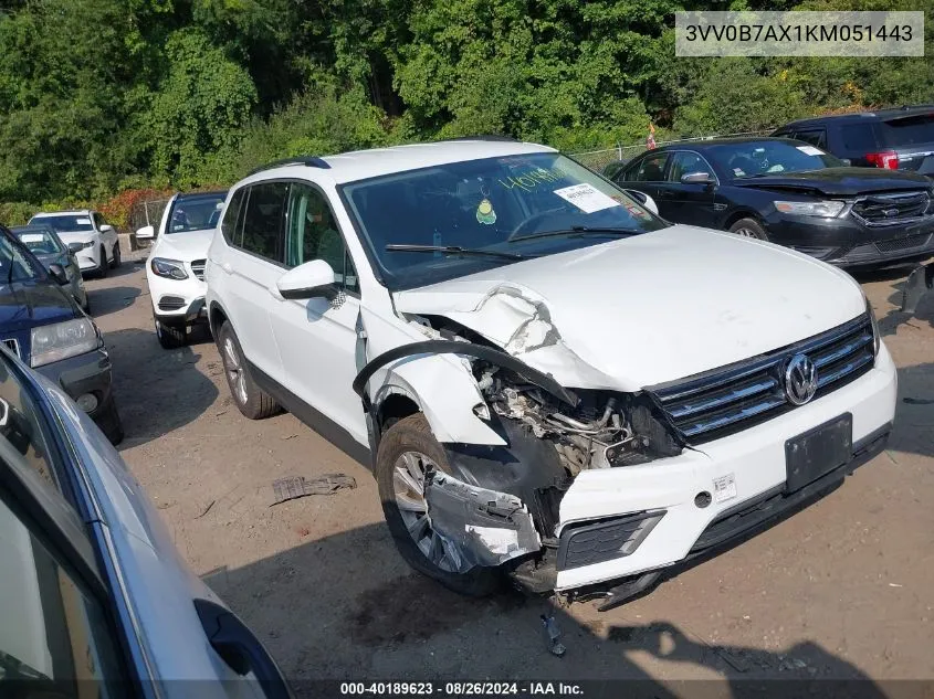 2019 Volkswagen Tiguan 2.0T S VIN: 3VV0B7AX1KM051443 Lot: 40189623