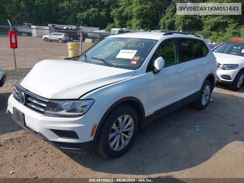 2019 Volkswagen Tiguan 2.0T S VIN: 3VV0B7AX1KM051443 Lot: 40189623