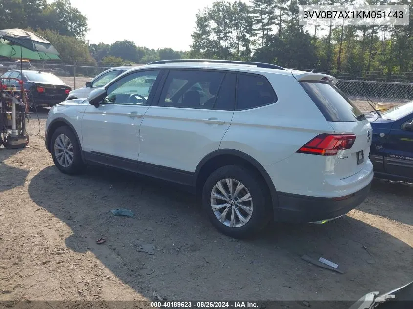 2019 Volkswagen Tiguan 2.0T S VIN: 3VV0B7AX1KM051443 Lot: 40189623