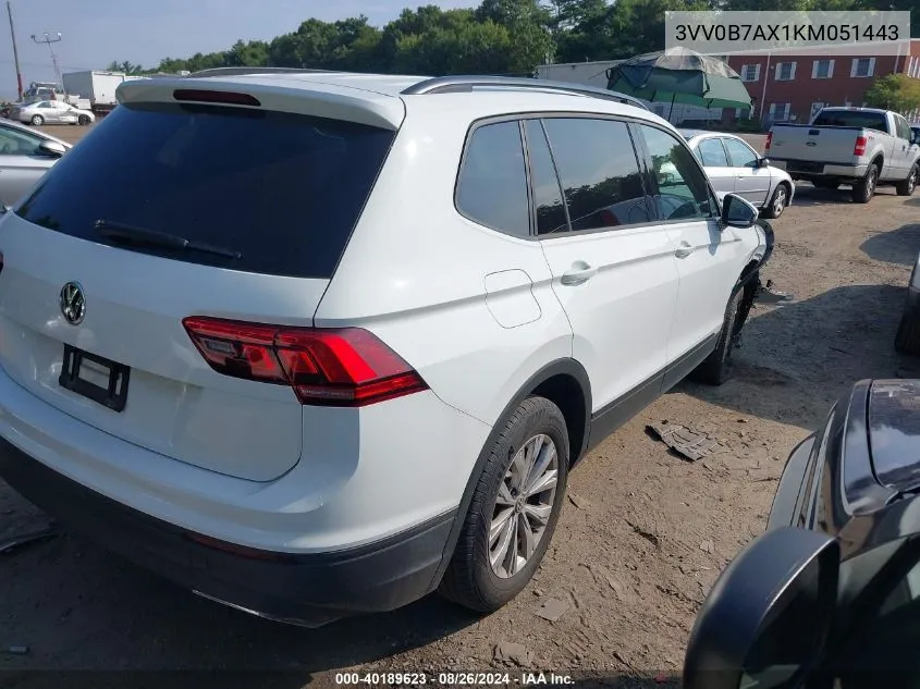 2019 Volkswagen Tiguan 2.0T S VIN: 3VV0B7AX1KM051443 Lot: 40189623