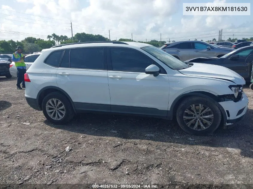 2019 Volkswagen Tiguan S VIN: 3VV1B7AX8KM181630 Lot: 40257532