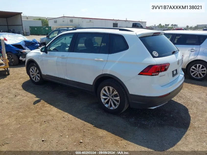 2019 Volkswagen Tiguan 2.0T S VIN: 3VV1B7AXXKM138021 Lot: 40293334