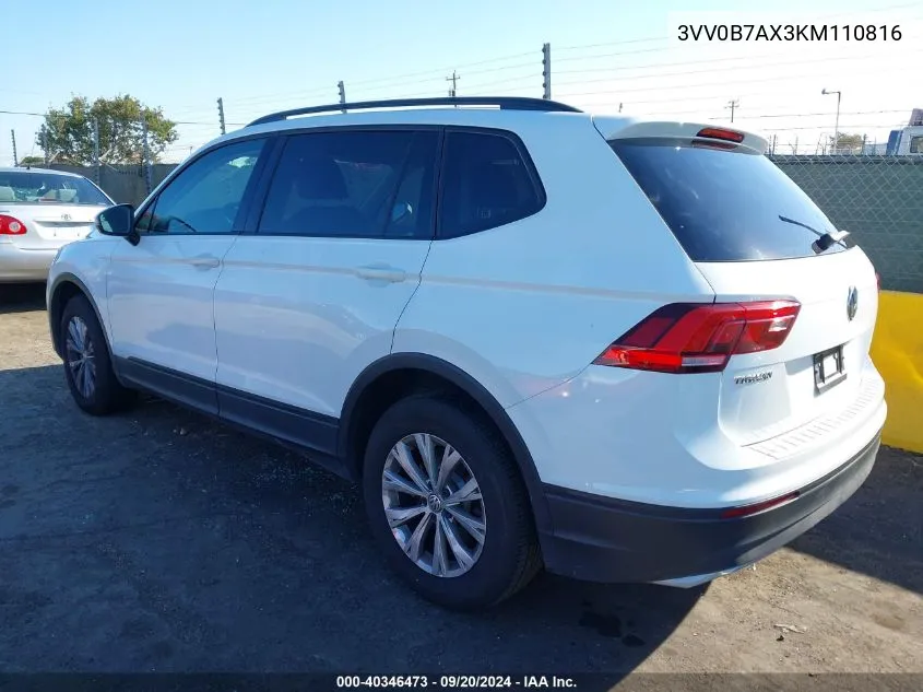 2019 Volkswagen Tiguan 2.0T S VIN: 3VV0B7AX3KM110816 Lot: 40346473