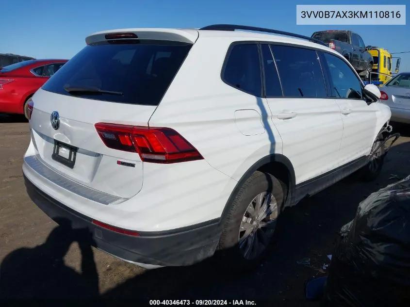 2019 Volkswagen Tiguan 2.0T S VIN: 3VV0B7AX3KM110816 Lot: 40346473