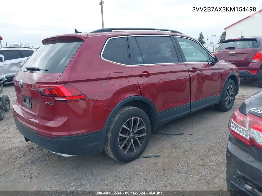 2019 Volkswagen Tiguan Se/Sel/Sel R-Line Jet-Bla VIN: 3VV2B7AX3KM154498 Lot: 40355534