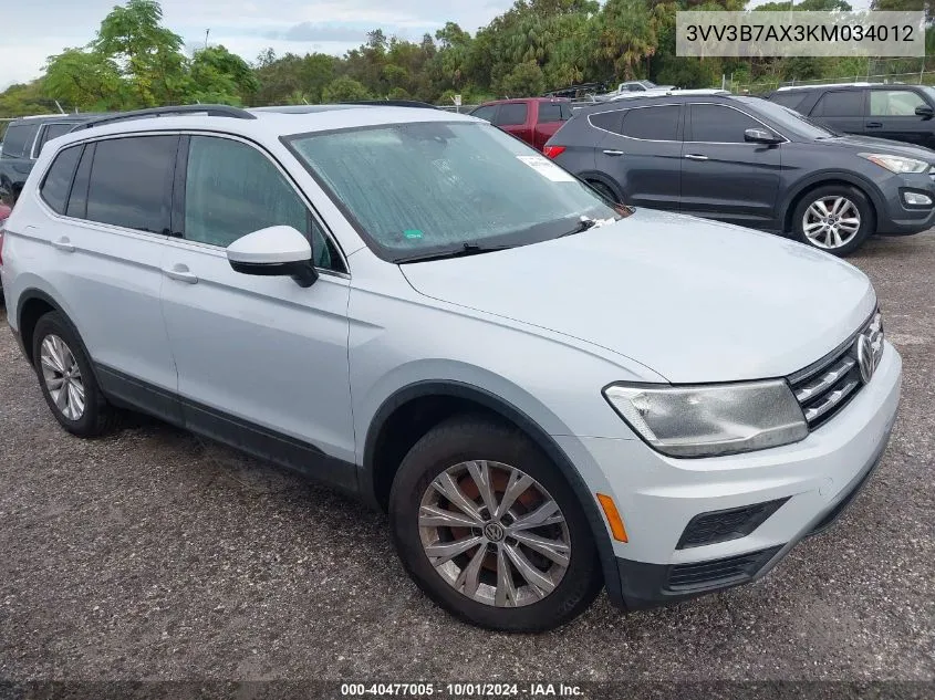 2019 Volkswagen Tiguan Se/Sel/Sel R-Line Jet-Bla VIN: 3VV3B7AX3KM034012 Lot: 40477005