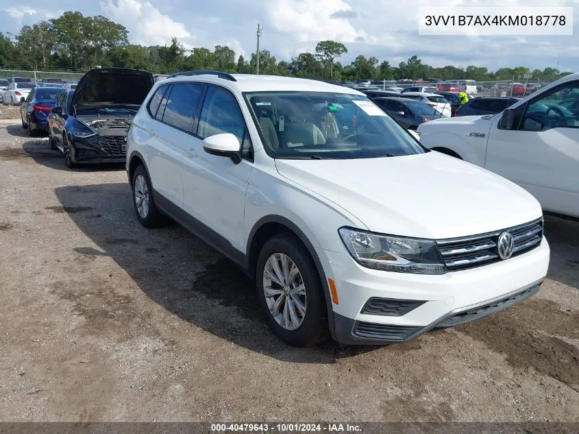 2019 Volkswagen Tiguan S VIN: 3VV1B7AX4KM018778 Lot: 40479643