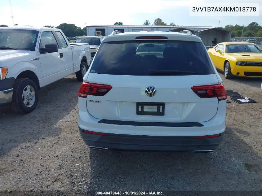 2019 Volkswagen Tiguan S VIN: 3VV1B7AX4KM018778 Lot: 40479643