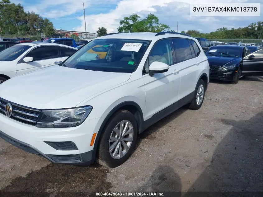 2019 Volkswagen Tiguan S VIN: 3VV1B7AX4KM018778 Lot: 40479643