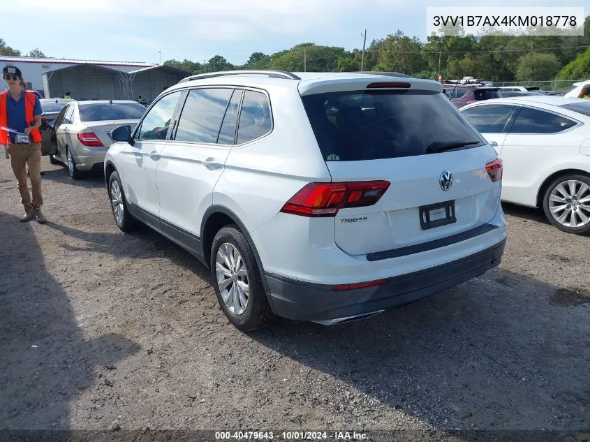 2019 Volkswagen Tiguan S VIN: 3VV1B7AX4KM018778 Lot: 40479643