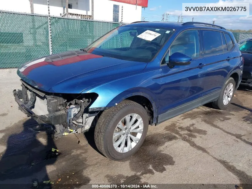 2019 Volkswagen Tiguan 2.0T S VIN: 3VV0B7AX0KM026775 Lot: 40586370