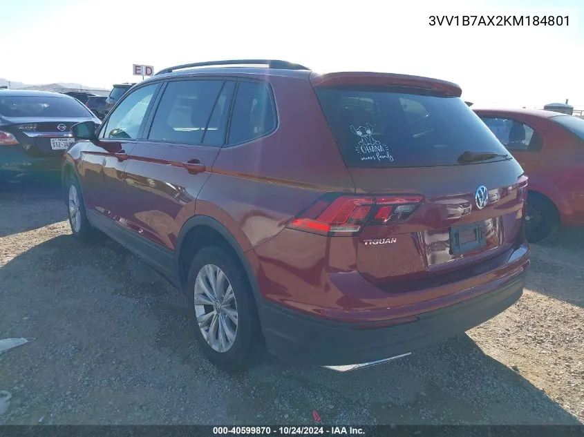 2019 Volkswagen Tiguan 2.0T S VIN: 3VV1B7AX2KM184801 Lot: 40599870