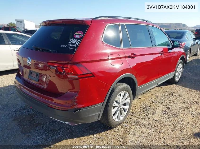 2019 Volkswagen Tiguan 2.0T S VIN: 3VV1B7AX2KM184801 Lot: 40599870