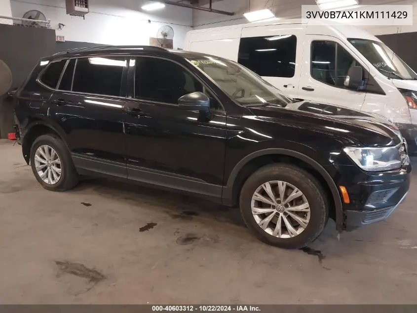 2019 Volkswagen Tiguan 2.0T S VIN: 3VV0B7AX1KM111429 Lot: 40603312