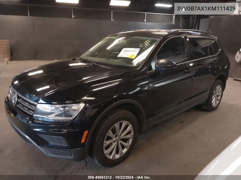 2019 Volkswagen Tiguan 2.0T S VIN: 3VV0B7AX1KM111429 Lot: 40603312