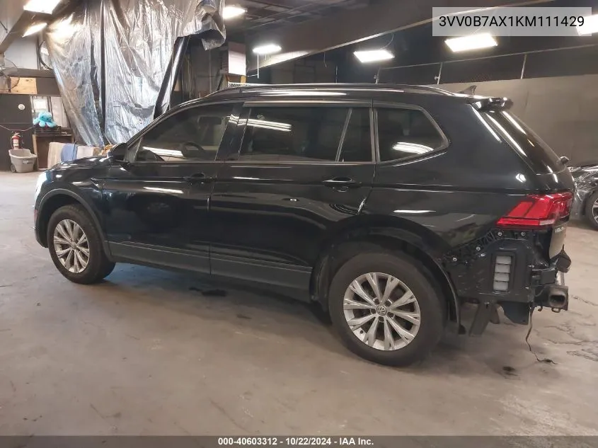 2019 Volkswagen Tiguan 2.0T S VIN: 3VV0B7AX1KM111429 Lot: 40603312