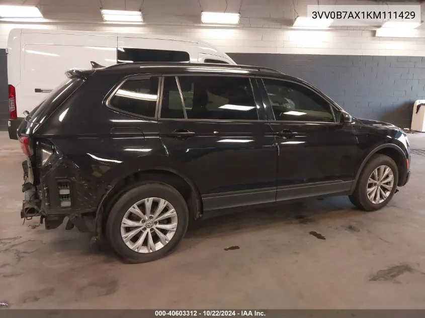 2019 Volkswagen Tiguan 2.0T S VIN: 3VV0B7AX1KM111429 Lot: 40603312