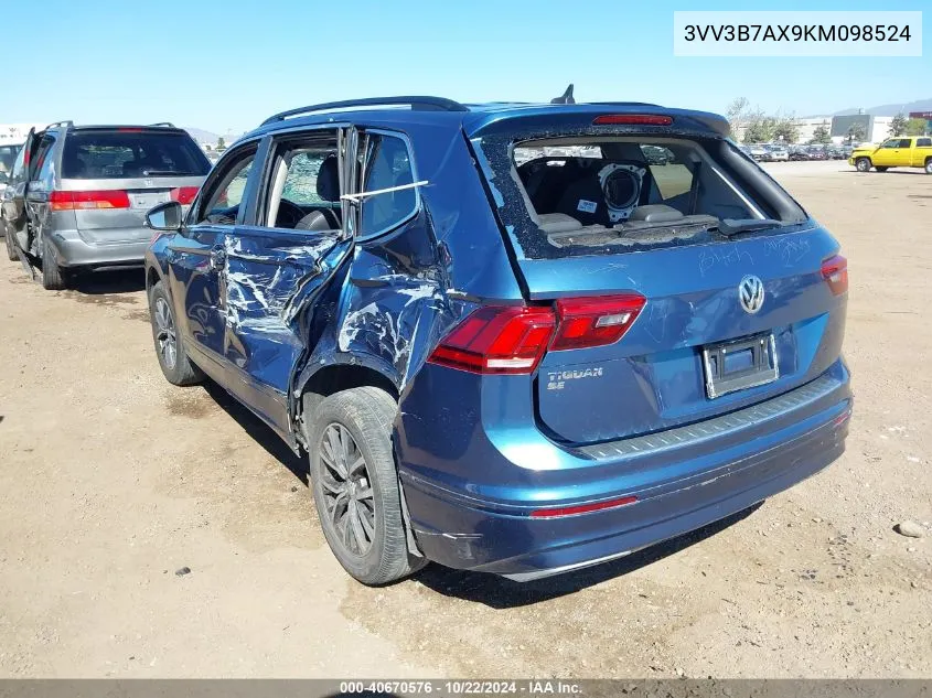 2019 Volkswagen Tiguan 2.0T Se/2.0T Sel/2.0T Sel R-Line/2.0T Sel R-Line Black VIN: 3VV3B7AX9KM098524 Lot: 40670576