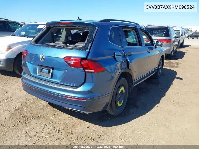 2019 Volkswagen Tiguan 2.0T Se/2.0T Sel/2.0T Sel R-Line/2.0T Sel R-Line Black VIN: 3VV3B7AX9KM098524 Lot: 40670576