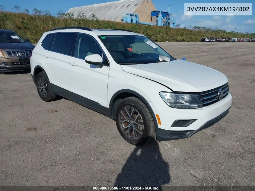 2019 Volkswagen Tiguan 2.0T Se/2.0T Sel/2.0T Sel R-Line/2.0T Sel R-Line Black VIN: 3VV2B7AX4KM194802 Lot: 40678586