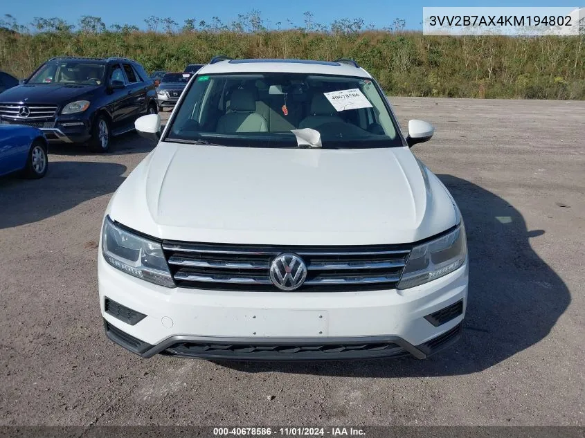 2019 Volkswagen Tiguan 2.0T Se/2.0T Sel/2.0T Sel R-Line/2.0T Sel R-Line Black VIN: 3VV2B7AX4KM194802 Lot: 40678586